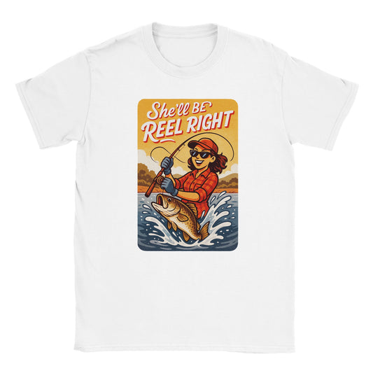 She'll Be Reel Right! Retro Fishing T-Shirt - Fishing Central Australia
