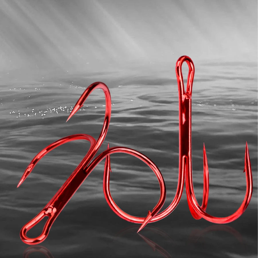 Red Treble Hooks for Saltwater High Strength Fishing