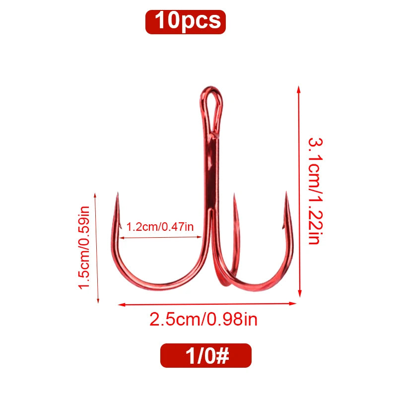 Red Treble Hooks for Saltwater High Strength Fishing