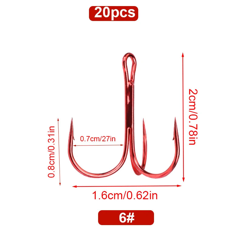 Red Treble Hooks for Saltwater High Strength Fishing