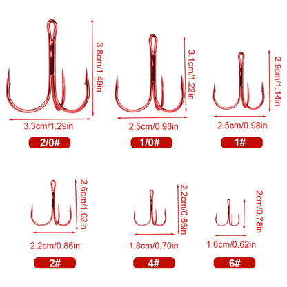 Red Treble Hooks for Saltwater High Strength Fishing