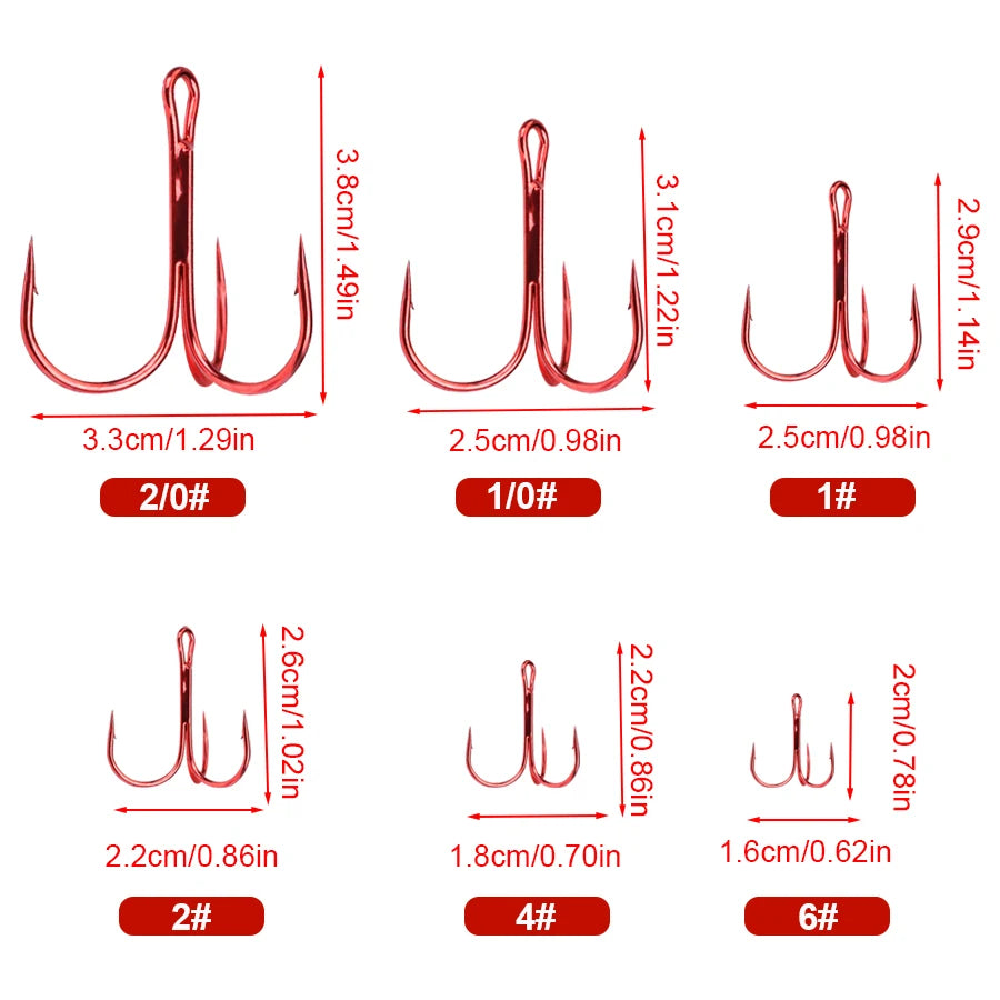 Red Treble Hooks for Saltwater High Strength Fishing