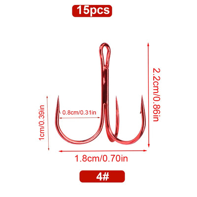Red Treble Hooks for Saltwater High Strength Fishing