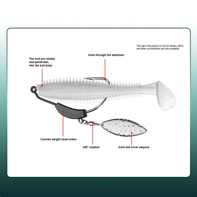 Offset Spinner Hooks with Metal Spoon and Jig Head