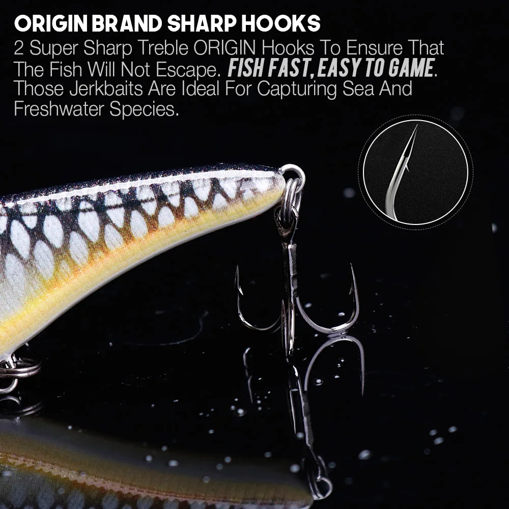 Sinking Jerkbait Vib Lure with Origin Hooks for Pike