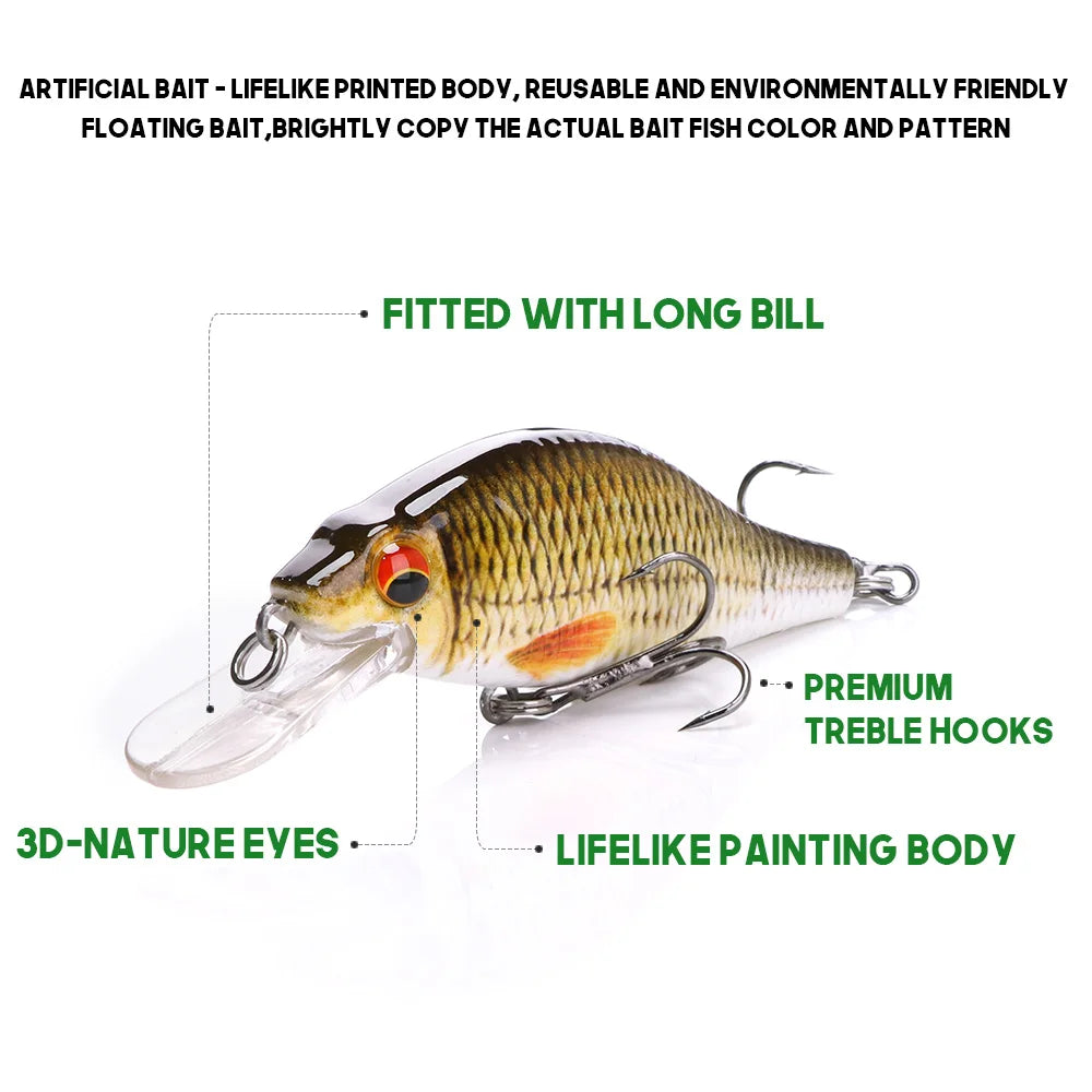 Floating Black Minnow Lure Set with Tackle Box