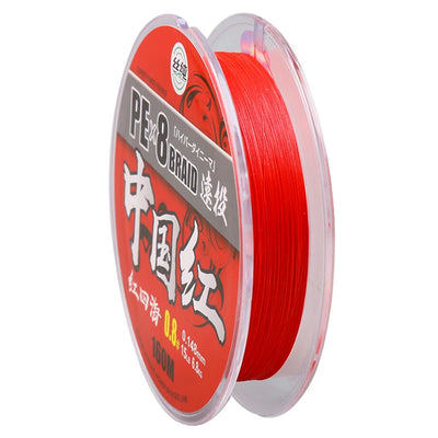 2023 New 100M/150M 8 Strands PE Line China Red Non-fading Braided Line Long Throw Multifilament Carp PE Fishing Line