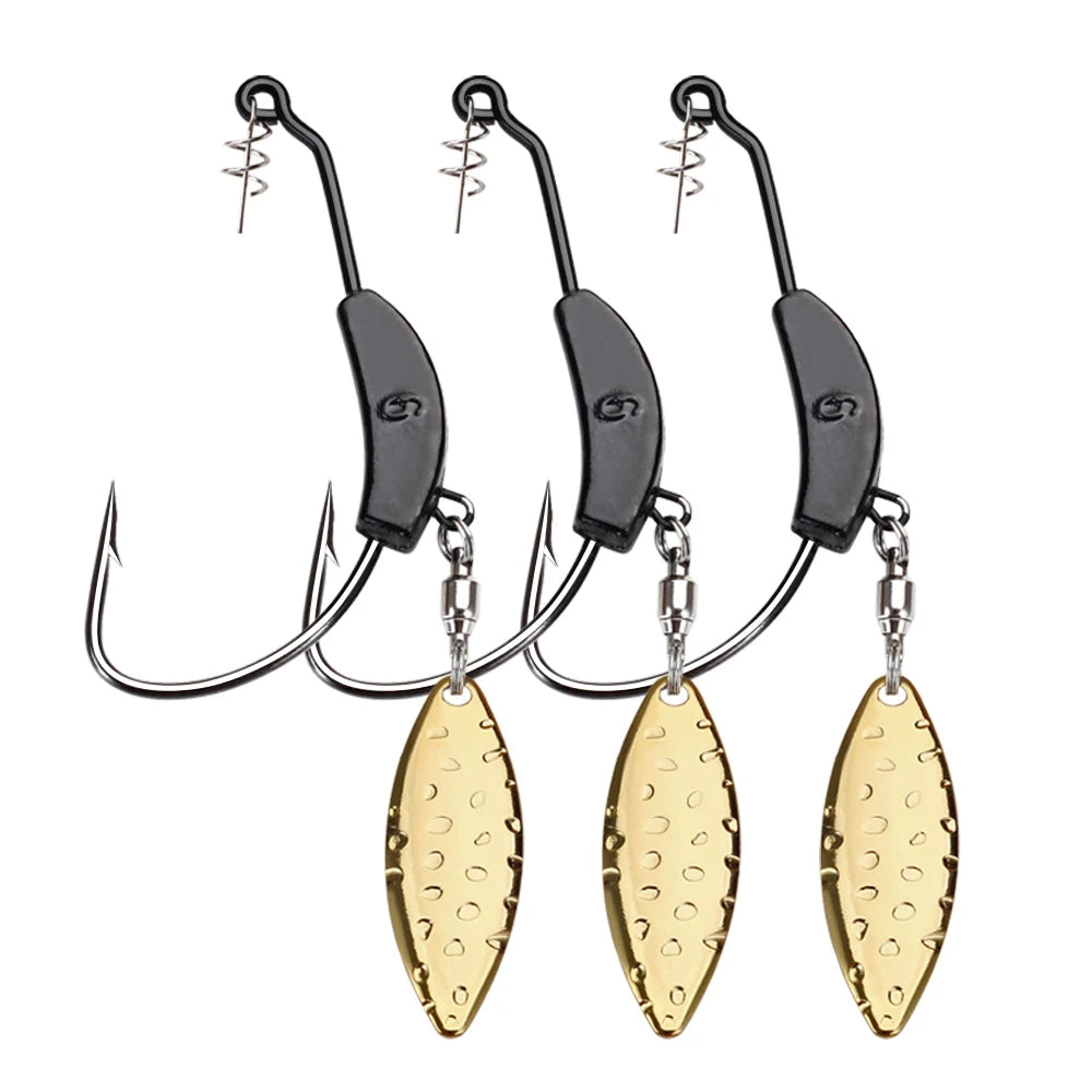 Offset Spinner Hooks with Metal Spoon and Jig Head