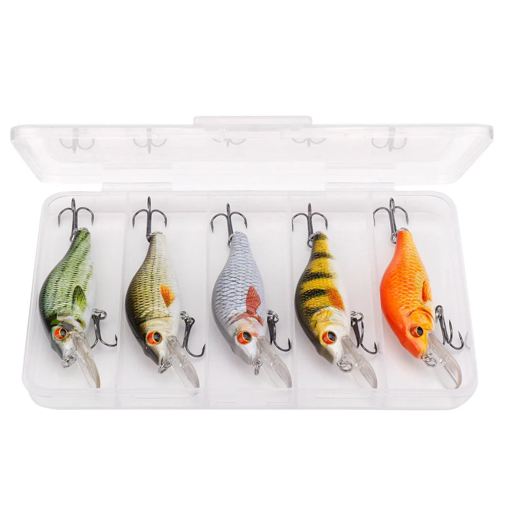 Floating Black Minnow Lure Set with Tackle Box