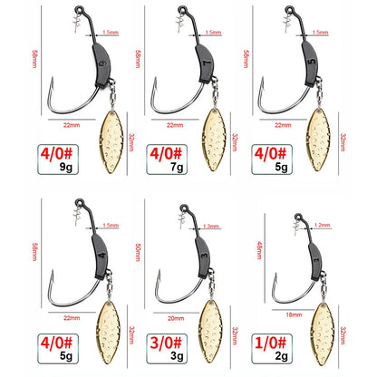Offset Spinner Hooks with Metal Spoon and Jig Head