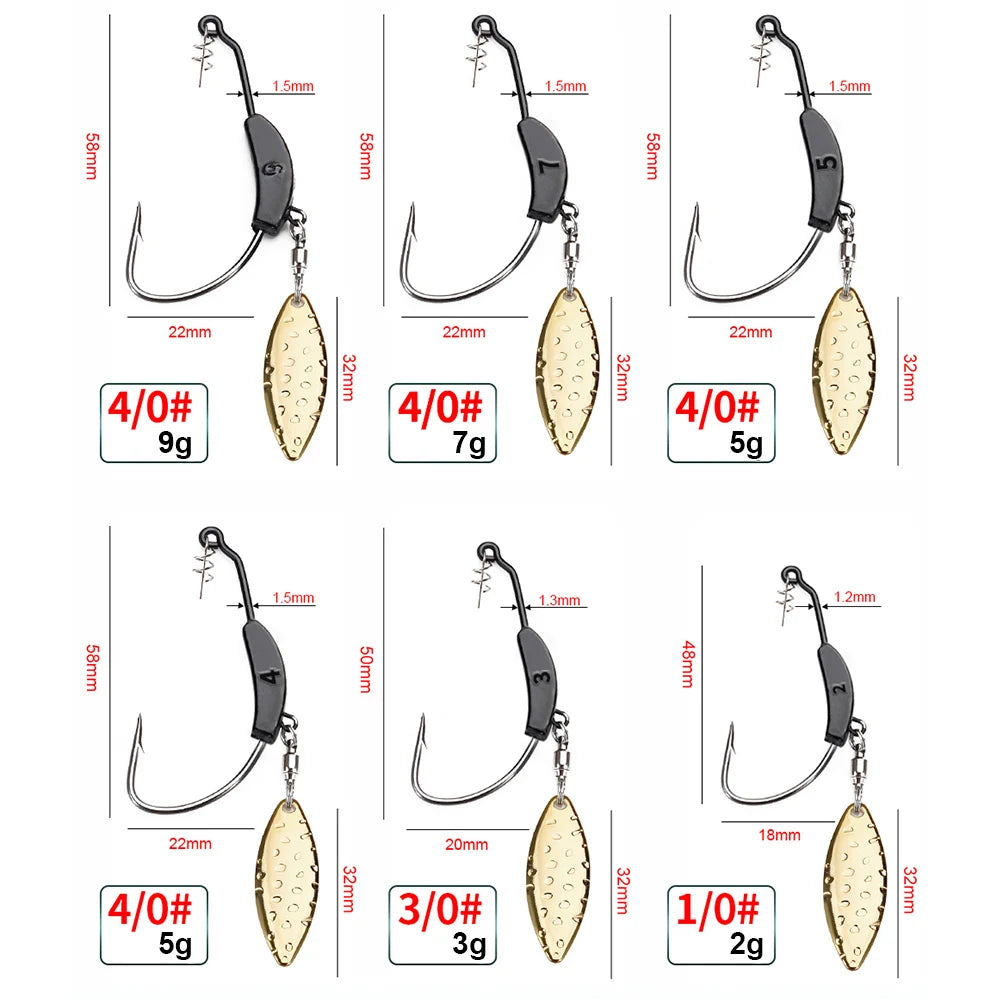 Offset Spinner Hooks with Metal Spoon and Jig Head