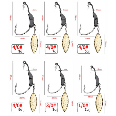 Offset Spinner Hooks with Metal Spoon and Jig Head