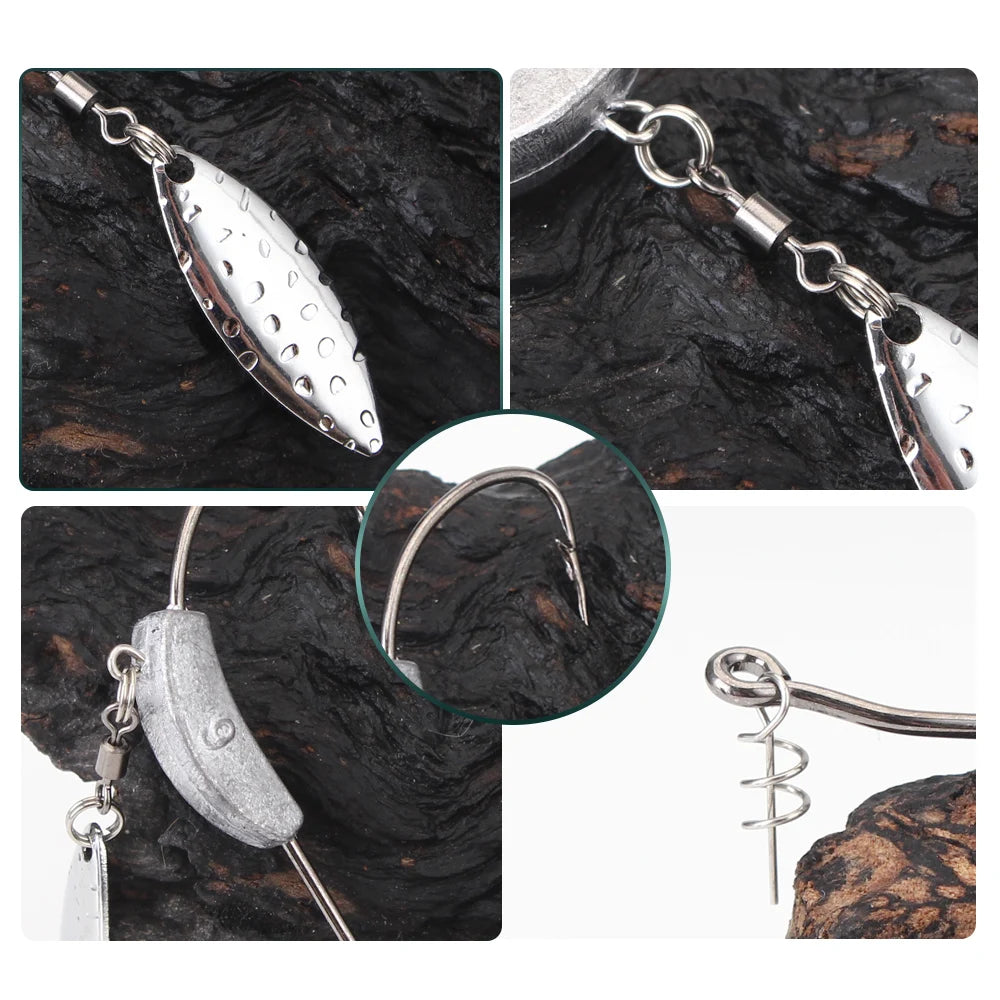 Offset Spinner Hooks with Metal Spoon and Jig Head