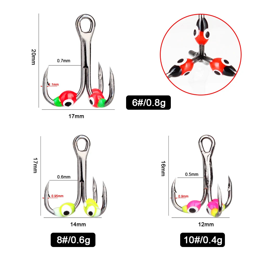 Diamond Eye Treble Hooks for Winter Fishing