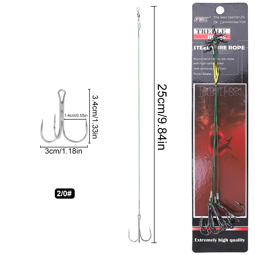 Steel Treble Hooks with Wire for Carp and Bass