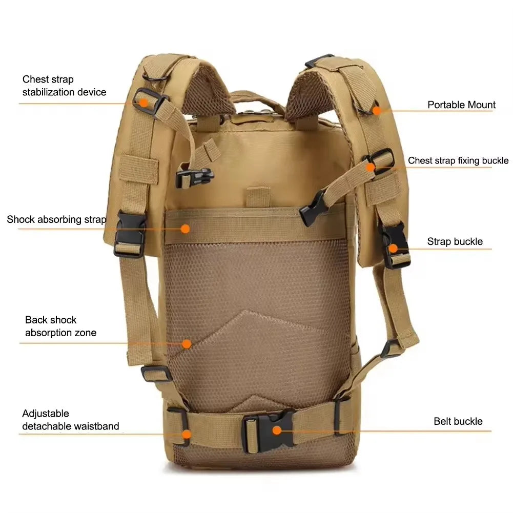 Fishing Tactical Backpack - Camouflage Nylon 3P for Hiking & Travel