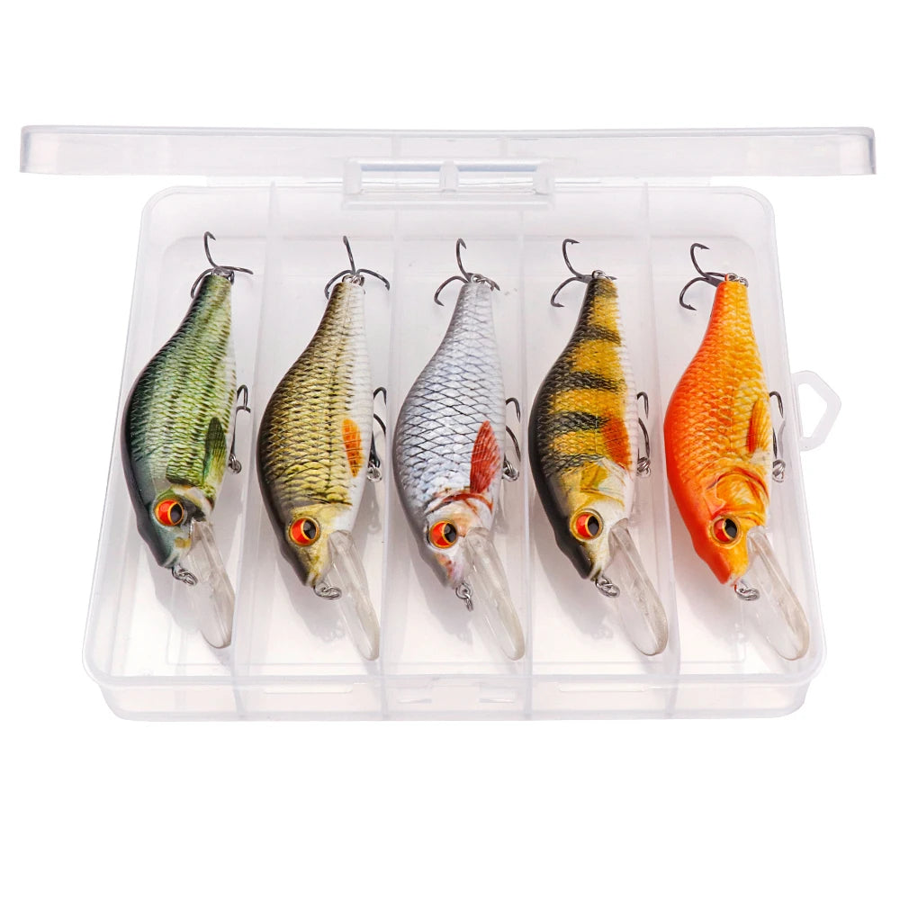 Floating Black Minnow Lure Set with Tackle Box
