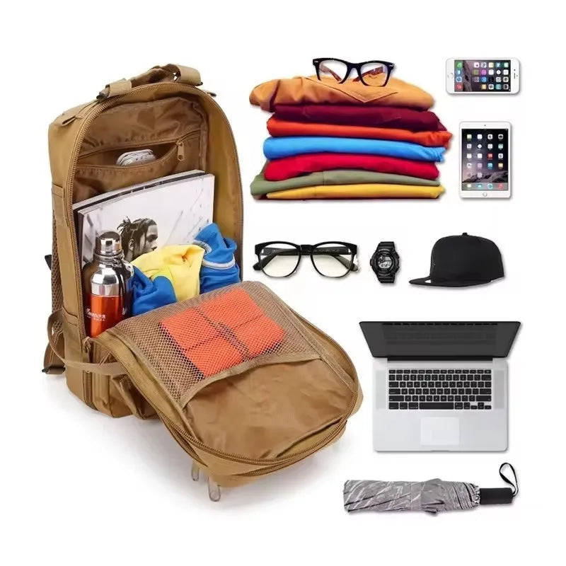 Fishing Tactical Backpack - Camouflage Nylon 3P for Hiking & Travel