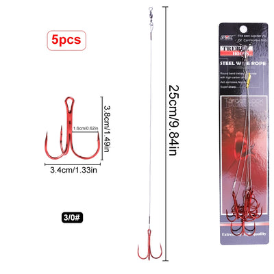 Steel Treble Hooks with Wire for Carp and Bass