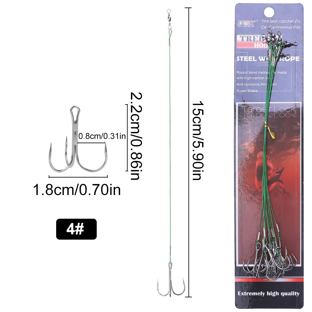 Steel Treble Hooks with Wire for Carp and Bass