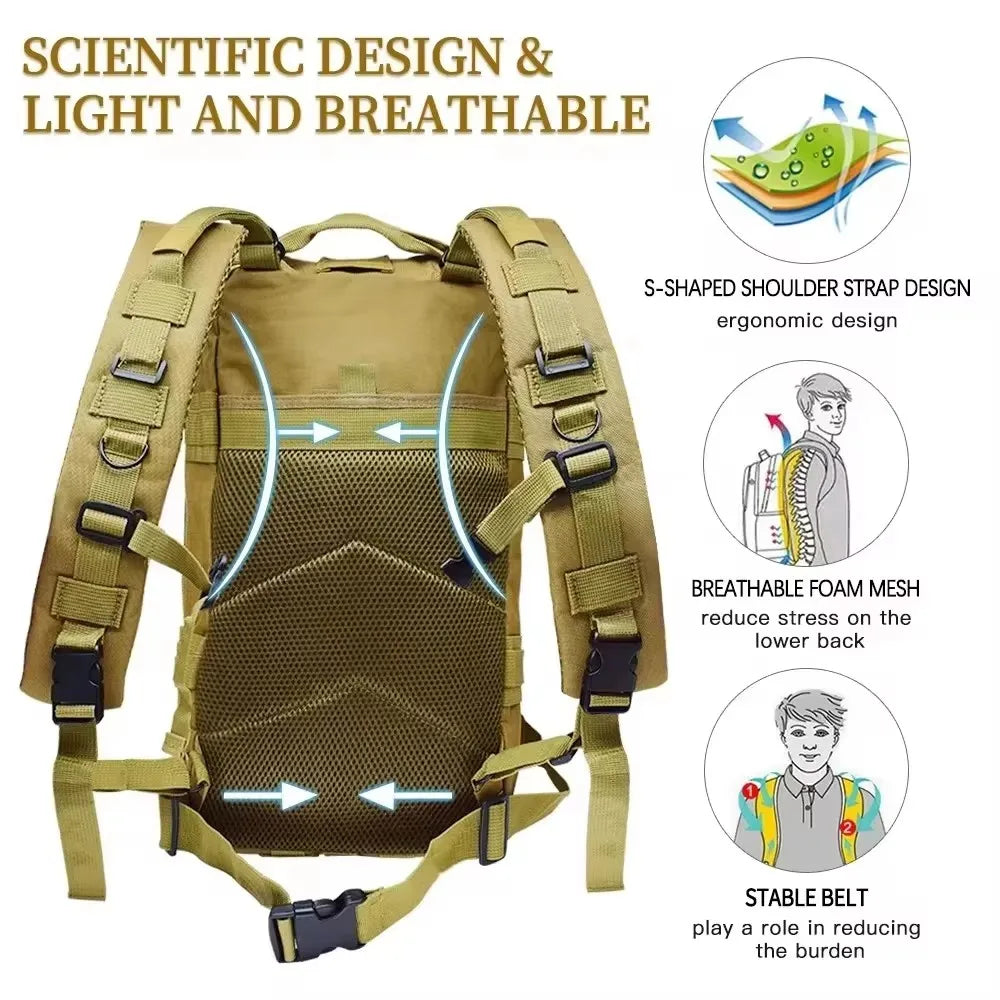 Fishing Tactical Backpack - Camouflage Nylon 3P for Hiking & Travel