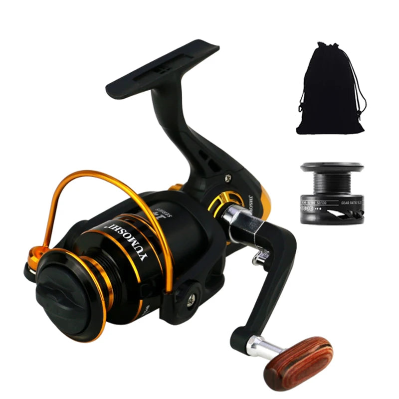 Professional Spinning Reel with Wooden Grip and Spare Spool