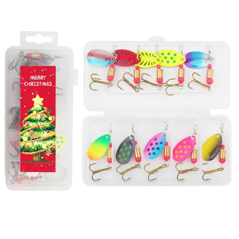 Mixed-Color Metal Spinner Bait Kit with Treble Hooks Christmas Gift