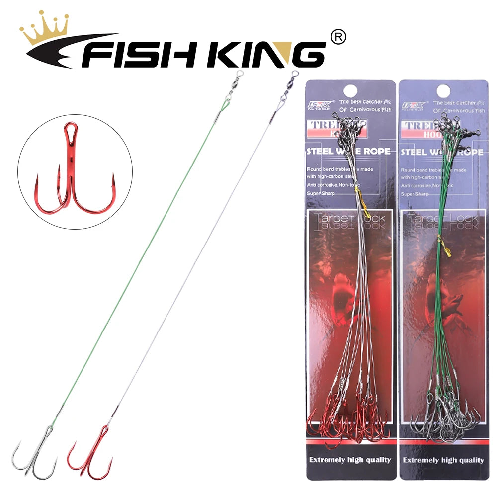 Steel Treble Hooks with Wire for Carp and Bass