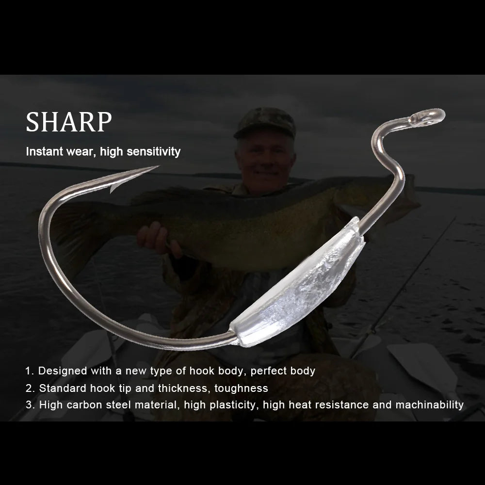 Wide Super Lock Hooks for Worm and Jig Fishing