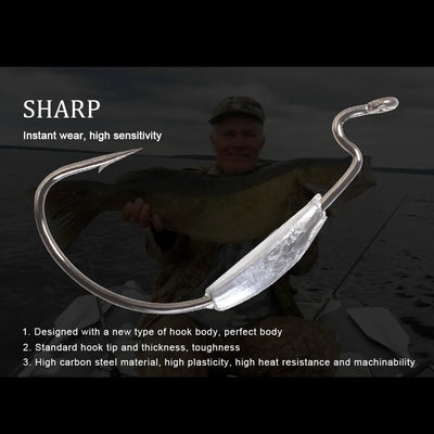 Wide Super Lock Hooks for Worm and Jig Fishing