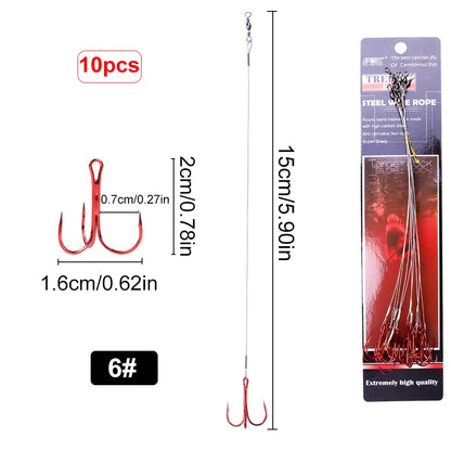 Steel Treble Hooks with Wire for Carp and Bass