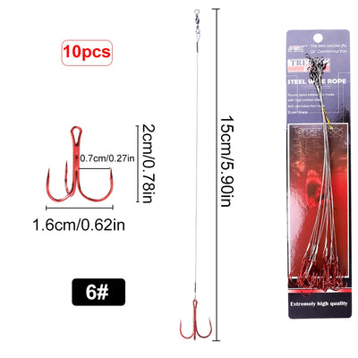 Steel Treble Hooks with Wire for Carp and Bass