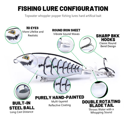 Topwater Double Tail Popper Lure for Bass