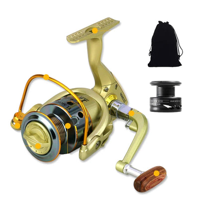 Professional Spinning Reel with Wooden Grip and Spare Spool