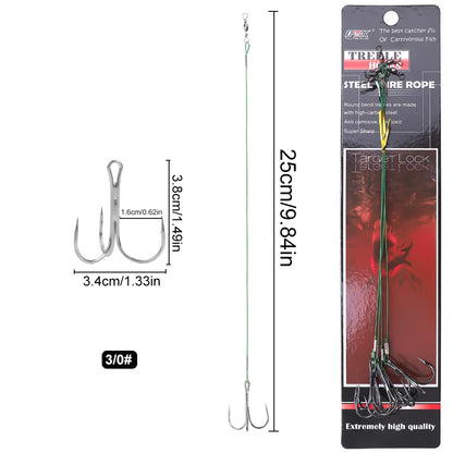 Steel Treble Hooks with Wire for Carp and Bass