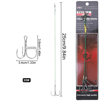 Steel Treble Hooks with Wire for Carp and Bass