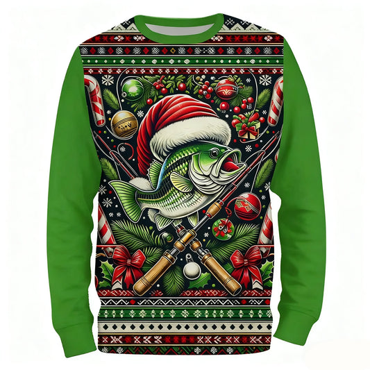 Men's 3D Christmas Fish Print Long-Sleeve Fishing Shirt - Fishing Central Australia