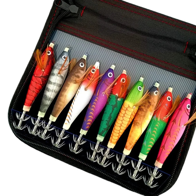 Wood Shrimp Squid Lure Set with Luminous Beads
