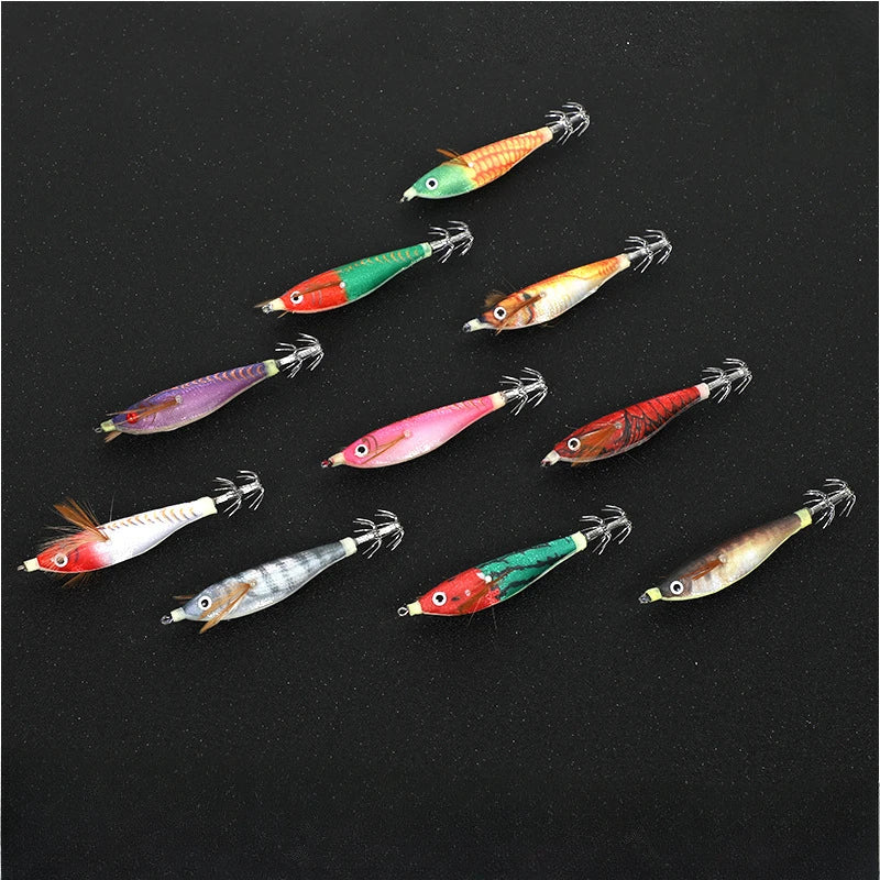 Wood Shrimp Squid Lure Set with Luminous Beads