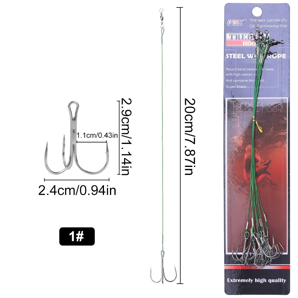 Steel Treble Hooks with Wire for Carp and Bass
