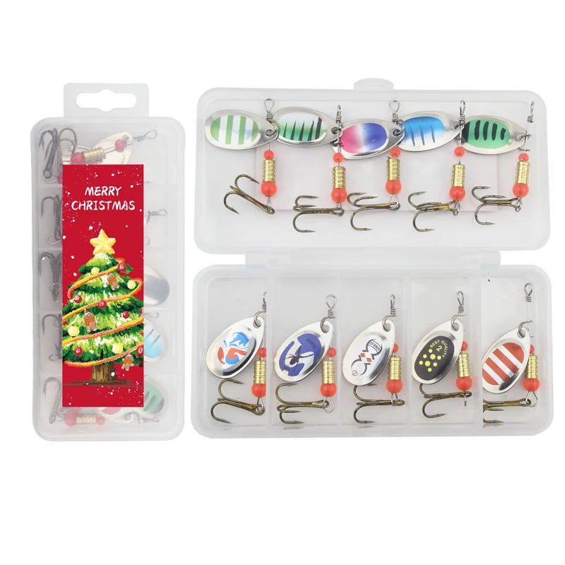 Mixed-Color Metal Spinner Bait Kit with Treble Hooks Christmas Gift