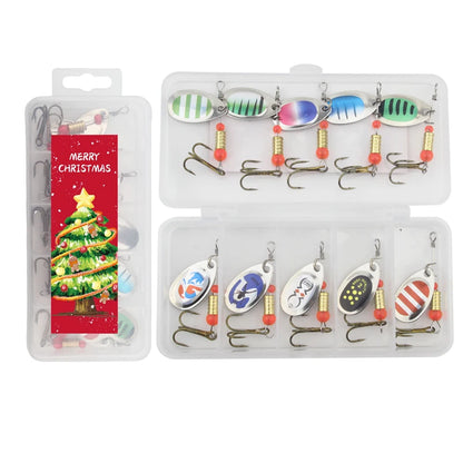Mixed-Color Metal Spinner Bait Kit with Treble Hooks Christmas Gift