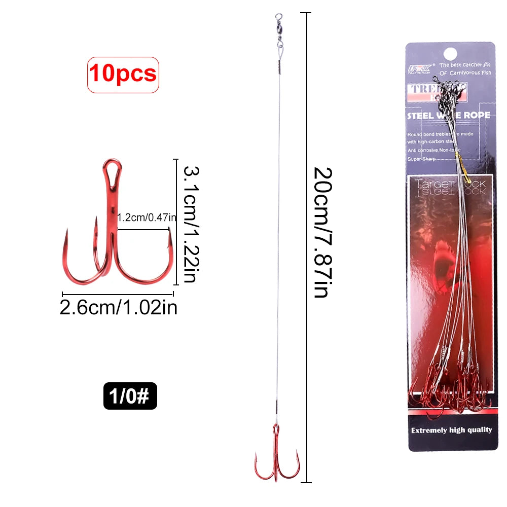 Steel Treble Hooks with Wire for Carp and Bass