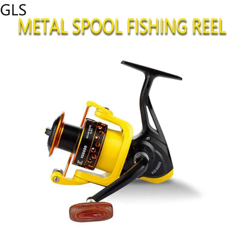 Metal Spool Spinning Reels with Wooden Handle