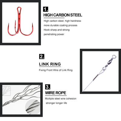 Steel Treble Hooks with Wire for Carp and Bass