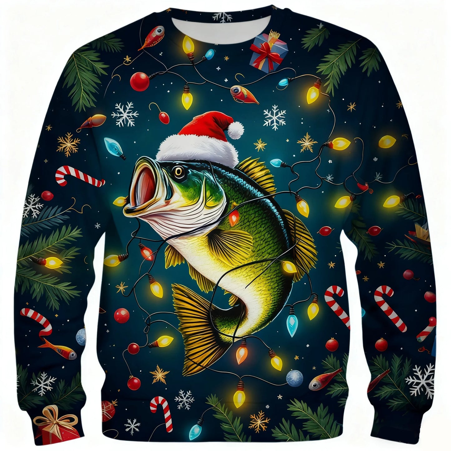 Men's 3D Christmas Fish Print Long-Sleeve Fishing Shirt - view 6