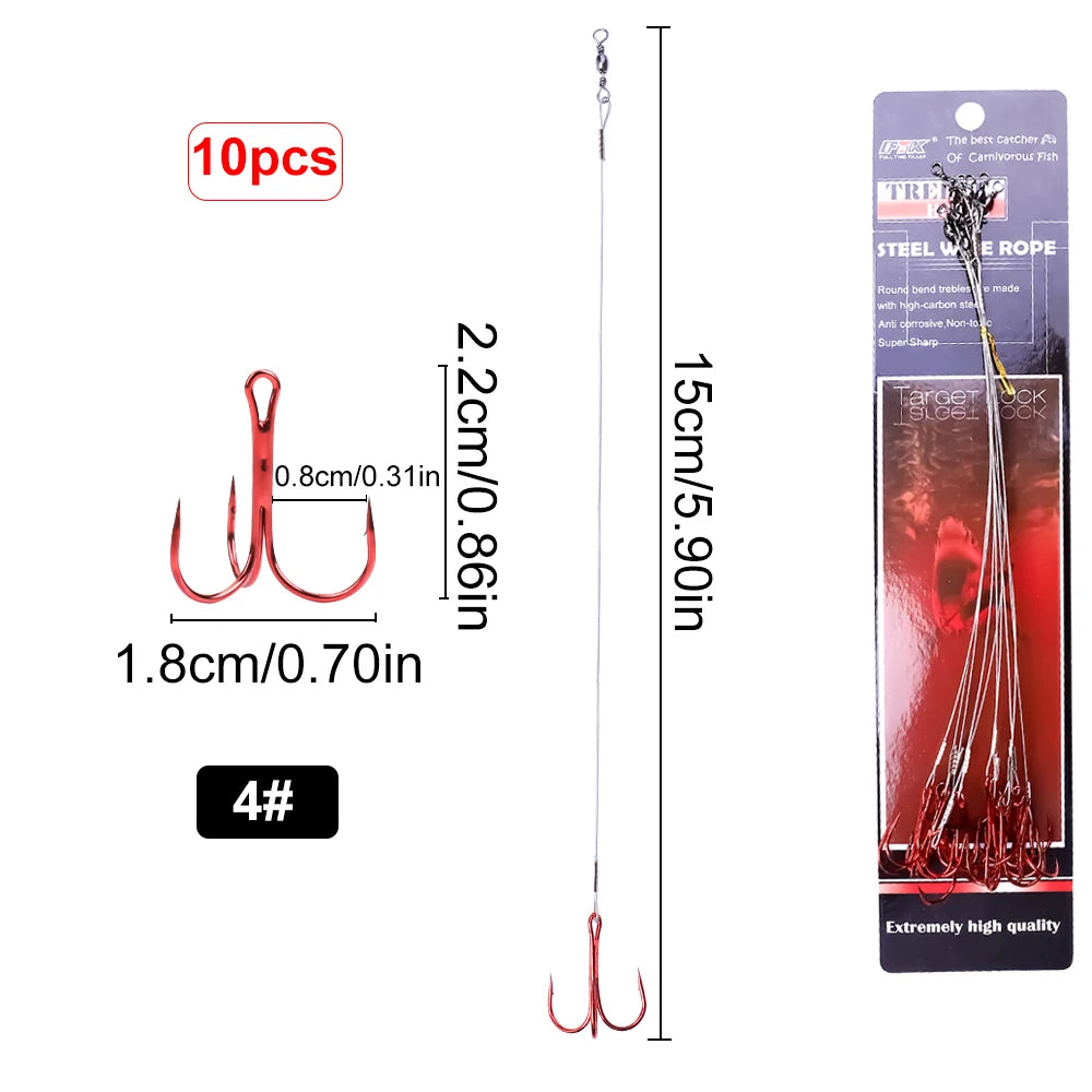 Steel Treble Hooks with Wire for Carp and Bass