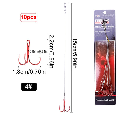 Steel Treble Hooks with Wire for Carp and Bass