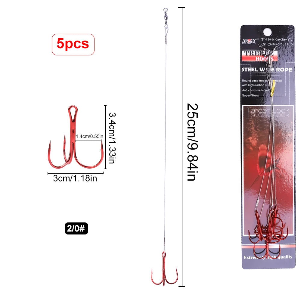 Steel Treble Hooks with Wire for Carp and Bass