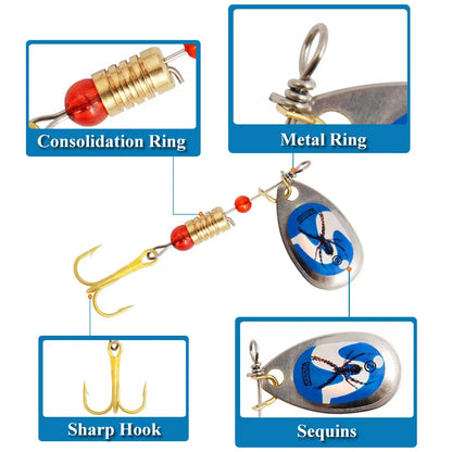 Mixed-Color Metal Spinner Bait Kit with Treble Hooks Christmas Gift